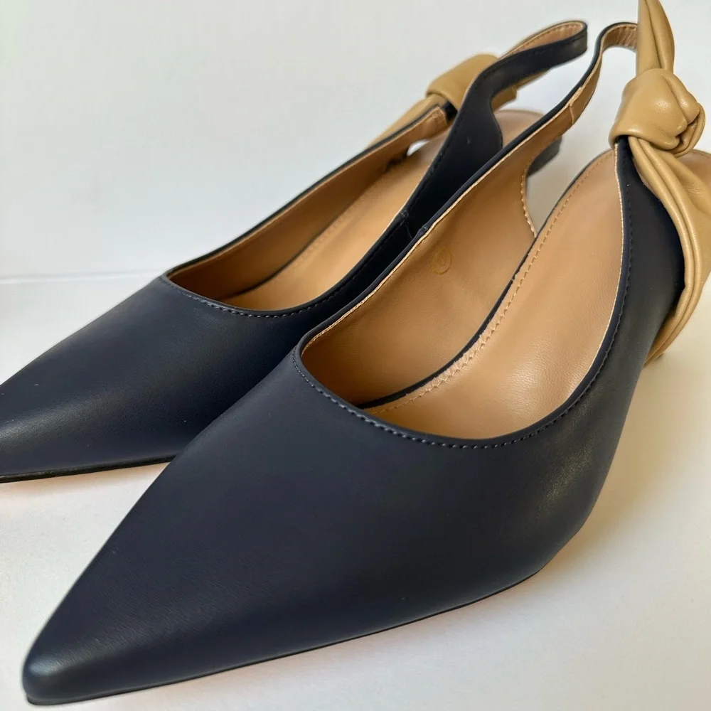 Black Tan Slingback Heels Size 8 - Pointed Toe Mid Heel Pumps new in box